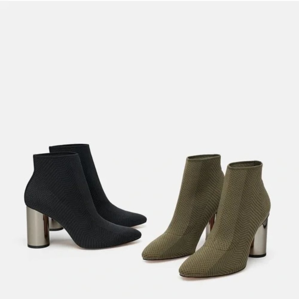 ZARA SOCK STYLE HIGH HEELES ANKLE BOOT Black